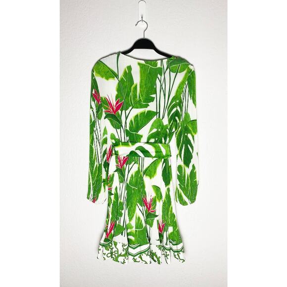 Milly Women's Liv Paradise Palm Pleated Self Tie Mini Dress Flowy Feminine NWT - Picture 3 of 9